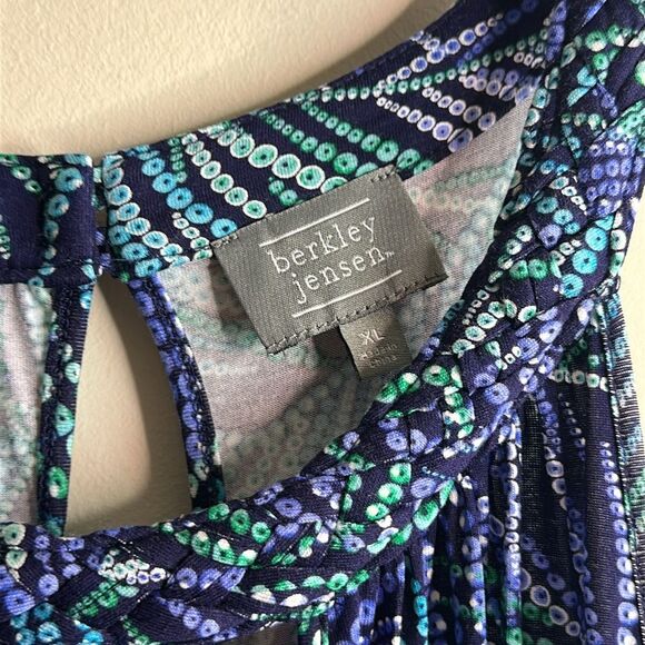 NWT Berkley Jensen Braided Blue Palm Print Halter Maxi Dress Size XL - Picture 4 of 6